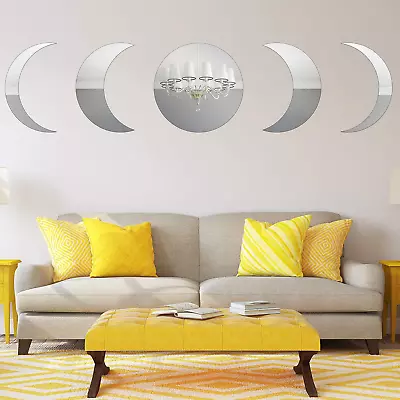 5 Pieces Moon Phase Acrylic Mirror Wall Decors Scandinavian Frameless Mirror • $12.83