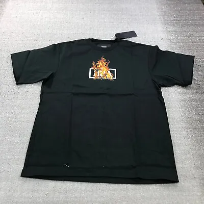 New Hood By Air Shirt Mens Large HBA Fire Logo Double Side Short Sleeve Black T • $88.88