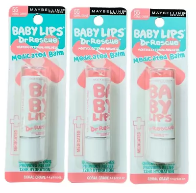 Maybelline Baby Lips Dr Rescue Medicated Balm 55 Coral Crave (3 Pack) • $7.83