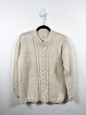 £54.98 • Buy Pachamama Jumper Womens Small Hand Knit Wool Cable Knit Oatmeal Aran Sweater