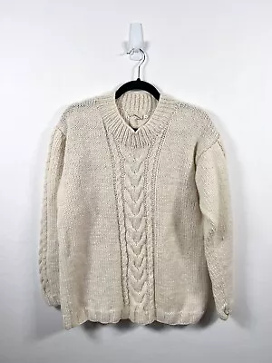 £54.98 • Buy Pachamama Jumper Womens Small Hand Knit Wool Cable Knit Oatmeal Aran Sweater