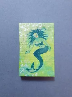 Mermaid Original Miniature 2 In X 3 In. Acrylic Painting On Canvas • $20