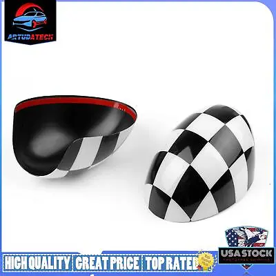 2x Checkered WING Mirror Covers Fit MINI Cooper R55 R56 R57 Power Fold Mirror • $32.71