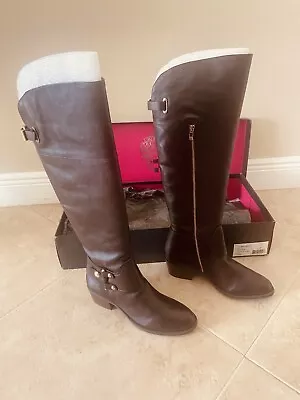 Vince Camuto Brooklee Over The Knee Riding Boots Sz 12 Brown Leather Buckle • $99
