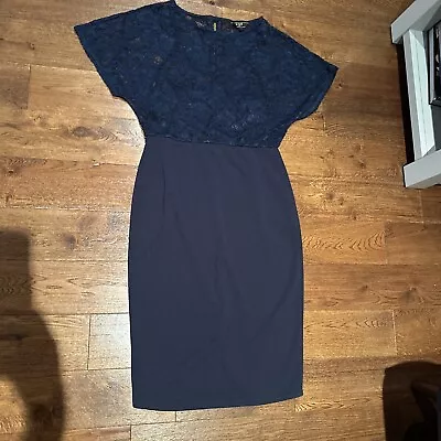 Lipsy Shift Dress Size 12 Navy Blue With Lace Bodice MIDI • £2.50