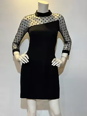CARLA ZAMPATTI Dress - Black Body Con With Sheer Sleeves - Size M/l • $79