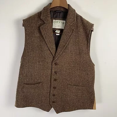 Orvis Tweed Waistcoat Size Large Brown 100% Wool Traditional Country Style • £55