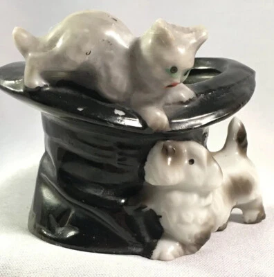 VTG Ceramic Dog Cat Top Hat Vase Figurine | Japan • $12.50