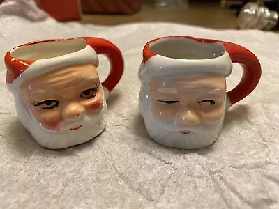 Vintage Pair Of Miniature Ceramic Christmas Santa Mugs 1.5” Tall Japan • $20