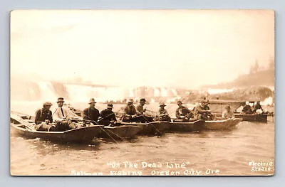 Salmon Fishing Dead Line Men Row Boats Willamette Falls? Oregon City OR Postcard • £80.97