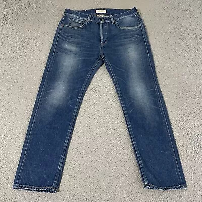 Levis Jeans Mens 34x28 Blue Made Crafted Japanese Selvedge Thumb Tack Slim • $59.95