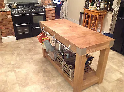 LARGE English OAK Butchers Block Kitchen Island Table Storage Furniture Vintage • £2086.06