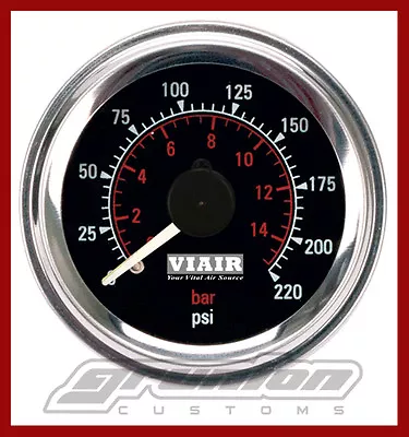 Viair Air Pressure Gauge 2  BLACK Dual Needle Air Ride Suspension 220 PSI 90080 • $42.19