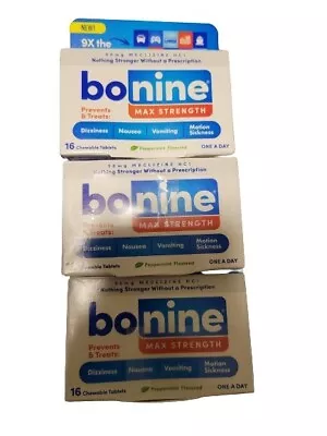 Lot Of 3 Bonnie Max Strength For Dizziness Nausea Vomiting 16 Tablets • $15.99