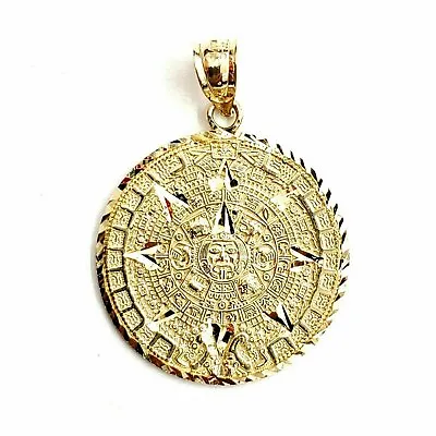 $330 • Buy New 14k Yellow Gold Aztec Mayan Sun Calendar Azteca Pendant Gift Jewelry 1  5.1g
