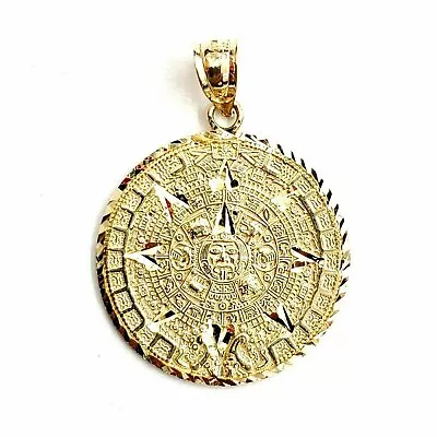 New 14k Yellow Gold Aztec Mayan Sun Calendar Azteca Pendant Gift Jewelry 1  5.2g • $345