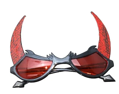 Vintage Spooky Devil Glasses Halloween Mask Costume Novelty Red Lenses Horns • $14.99