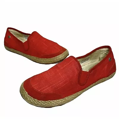 UGG | Womens Size 6.5 Delizah Espadrille Coral/Red Slip On Flats Canvas Suede • $30.09