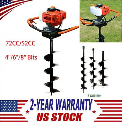 72CC/52CC Post Hole Digger Gas Powered Earth Auger Borer Ground + 4  6  8  Bits • $136.30