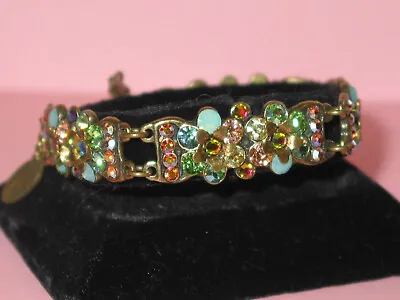 Designer MICHAL NEGRIN Sparkling Multicolored Rhinestones Vintage Link Bracelet • $77.11