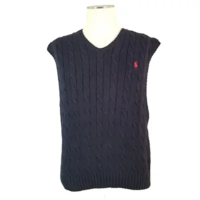 Polo Ralph Lauren Sweater Vest Men's Large Blue V-neck Pima Cotton Chunky Preppy • $42.87