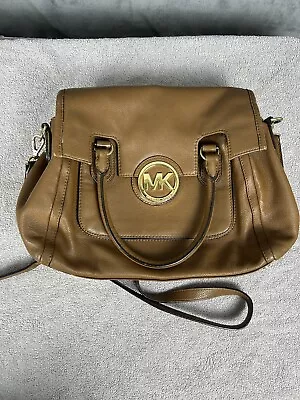 Michael Kors Leather Tote Handbag Purse Brown Gold Large Shoulder • $24.99