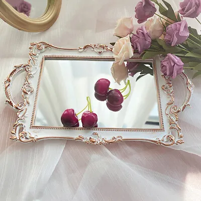 White Vintage Framed Mirror Tray Candle Plate Decorative Vanity Jewellery Holder • £7.94