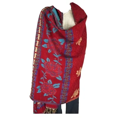 Throw / Shawl | Yak + Sheep Wool Blend | India | Handmade | Over-Sized | Red • $42.30