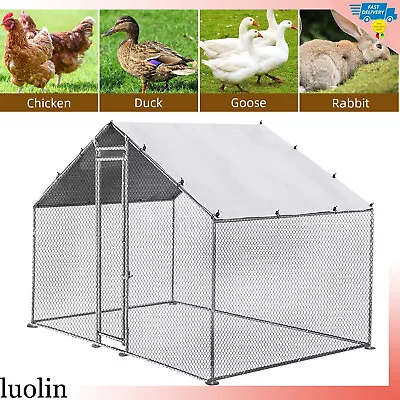 Metal Walk-in Chicken Coop Chicken Run With Cover Hen Pet Rabbits Poultry Cage • £154.99