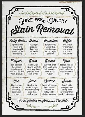 Guide For Laundry Stain Removal Metal Sign Kitchen Home Utility Room Fun Gift • £19.49