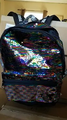 NWT Victoria's Secret Pink Bling Campus Backpack Rainbow Sequin Large Size $80 • $54.95
