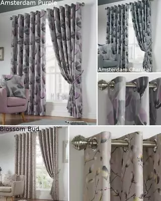 Floral Eyelet Ring Top Curtains Pair Blackout Thermally Efficient • £28.99