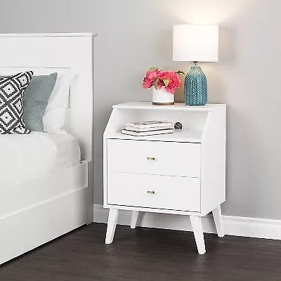 2 Drawer Milo Mid-Century Modern Nightstand With Angled Top White - Prepac • $60.99
