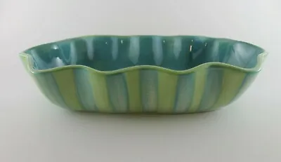 Vintage Pottery Gail Pittman Blue & Green Glazed Ruffled Serving Bowl  • $18