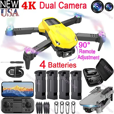 4K HD Wide Angle Dual 90° Camera RC Drone FPV Wifi Foldable Quadcopter 4 Battery • $49.99