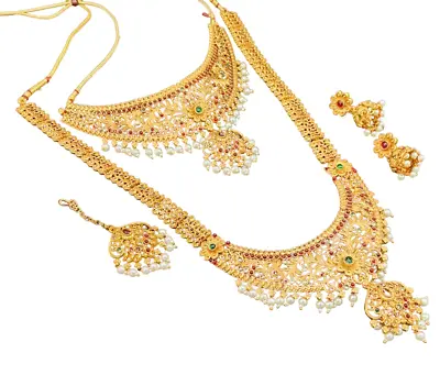 Indian Bollywood Style Wedding Kundan Gold Tone Bridal Women Full Jewellery Set • $29.99