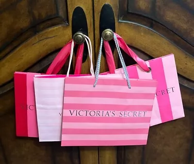 Victoria's Secret Pink Paper Striped Shopping Bags Lot Of 4 With Wrapping Paper • $7.99