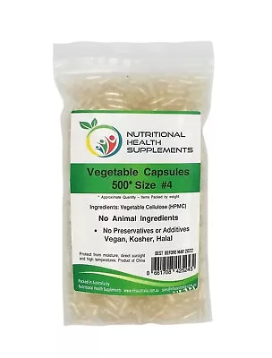 500 X Size 4 Empty Veggie Vegetable Capsules Vegetarian Vegan Caps Pill Clear • $17.40