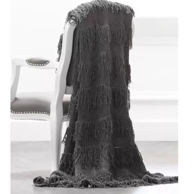 Giraffe At Home Moroccan Wedding Throw Blanket Fringe Charcoal Chenille 45 X 59  • $83.99