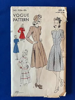 Vogue Pattern 9354 One Piece Dress Or  Tunic Size 16 Bust 34 Hip 37 Unprinted • $25