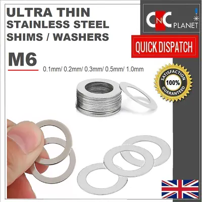 £4.50 • Buy M6 Ultra Thin Washers Shims Spacer Flat Precision Gasket Stainless Steel Din 988
