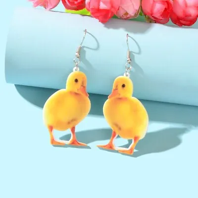 $3.99 • Buy Yellow Acrylic Dangle Kawaii Funky Duckling Earrings Lovely Baby Duck Jewellery
