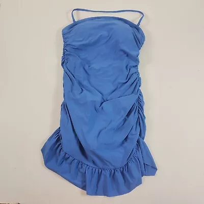 J.Crew Ruched Ruffle Bandeau Swim Dress Blue Removable Strap 6 • $15.99