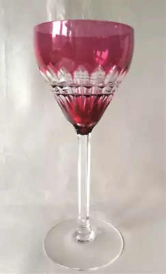 Val St Lambert Cranberry Overlay Cut Crystal Hock/Wine Glass • £45