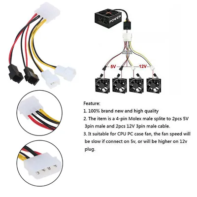 PC 4-Pin Molex/IDE To 3-Pin CPU/Chasis/Case Fan Power Cable Adapter Connector/ • £4.68