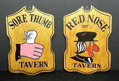 2 Wooden Vintage Pub Signs. Red Nose Tavern & Sore Thumb Tavern Vintage Japan • $21.84