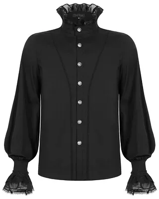 Punk Rave Mens Gothic Steampunk Aristocrat Poet Pirate Dress Shirt Top Black • $75.78