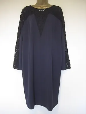 Persona By Marina Rinaldi (Max Mara) Navy Black Lace Floral Dress Size 25 UK 20 • £49.99