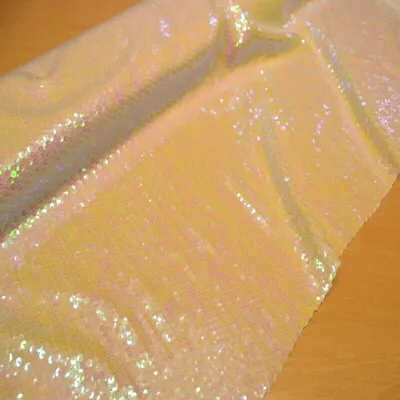 White Pearl - Hologram Sequin Fabric Shiny 1 Way Stretch Dance Stage Material • £10.99
