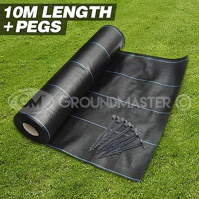 10m Long Groundmaster™ Heavy Duty Weed Control Fabric Cover Membrane + Pegs • £10.99